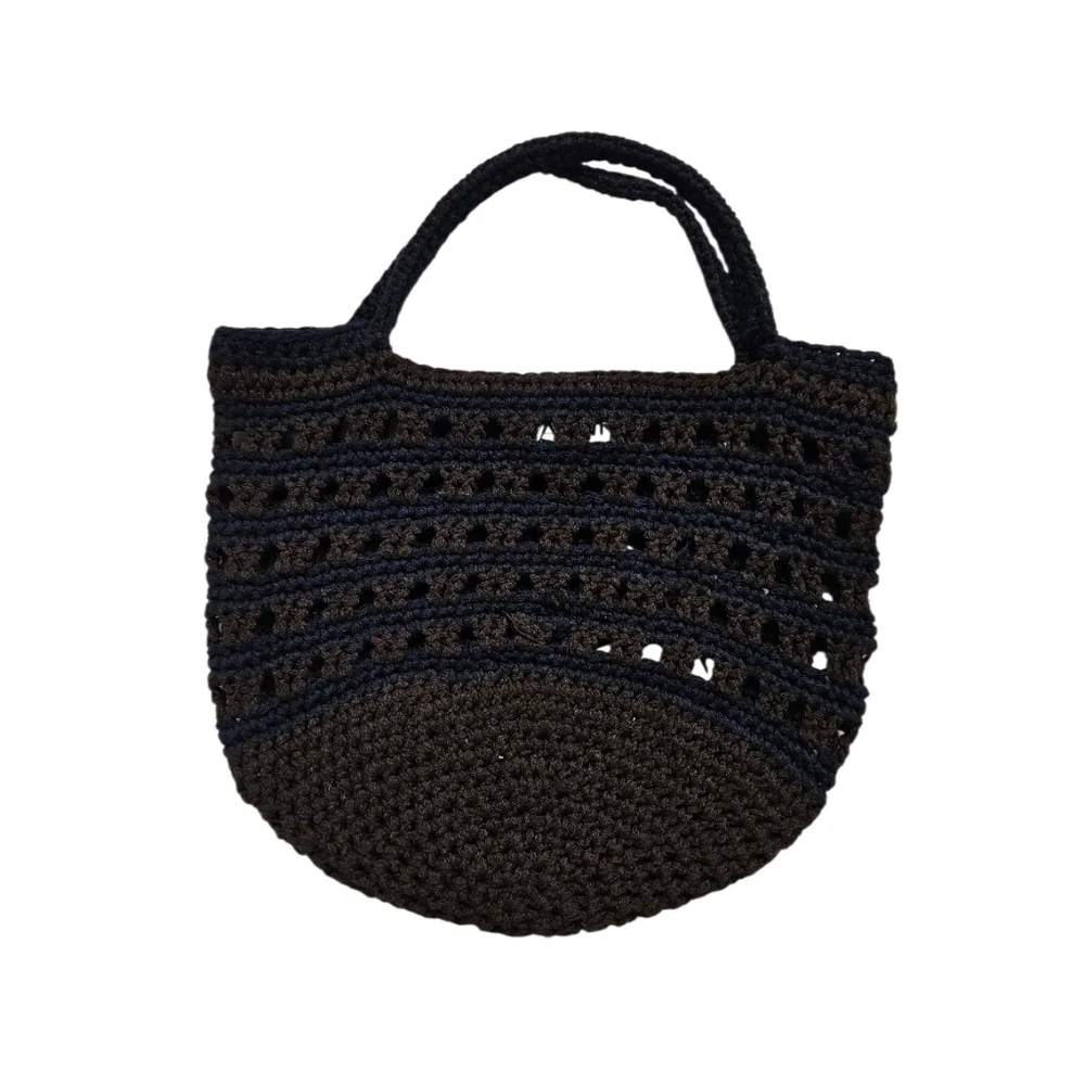 Ganni Striped Crochet Tote Bag In Brown And Navy Blue NWT